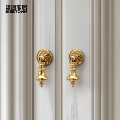 碧通原创黄铜轻奢法式拉手锆金色抽屉衣柜门把手橱柜单孔吊坠拉手