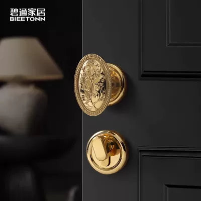 碧通创意法式亮金色木门分体锁家用复古门把手卧室双开门欧式门锁
