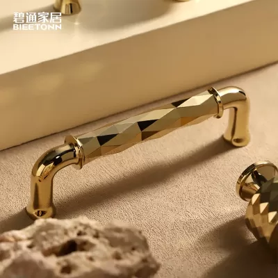碧通黄铜法式柜门橱柜锆金色衣柜单孔拉手轻奢欧式简约双孔铜把手